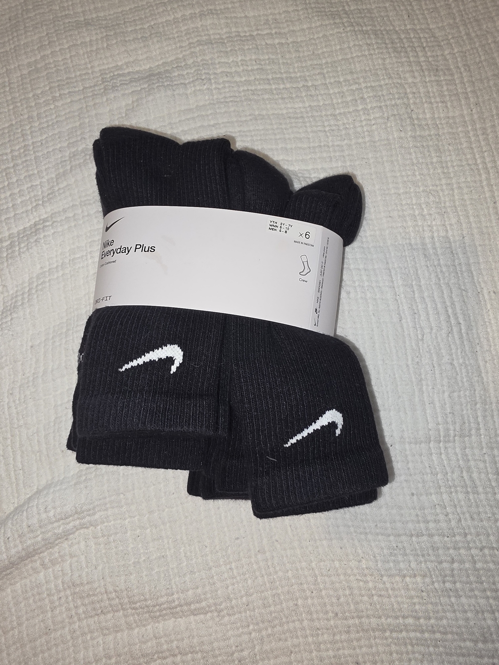 Nike Black Crew Athletic Socks with White Swoosh (6 Pack)